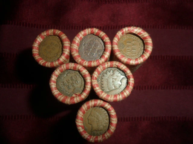 Unsearched Wheat Cent Rolls With Indian Head Cent  On End