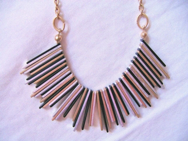 Art Deco Look Chain Necklace With Gold Silver & Black 3/4" to 1" Metal Beads 18"