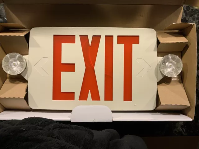 Ultra Slim Exit & Emergency Combo - White Housing - Red Lettering - LED Light