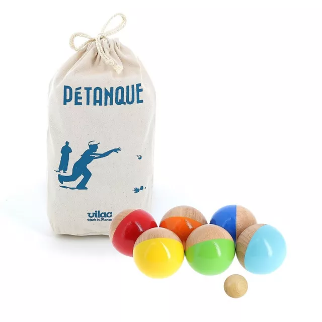 Pétanque 6 boules en bois laqué Moit-moit en sac tissu Made in Jura -Vilac 4060G