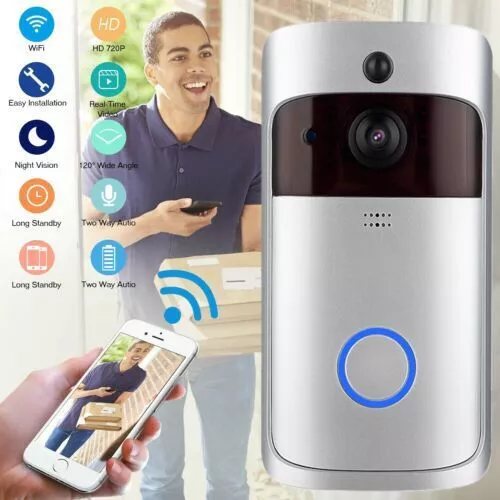 Wireless WiFi Video Doorbells Smart Phone Door Ring Security Camera Bell Silver