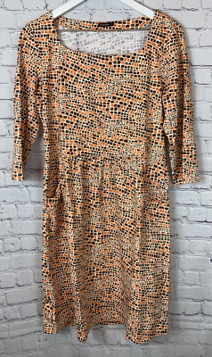 J. MCLAUGHLIN Brown Orange Geometric Patterned Catalina Cloth LS Dress Sz Large