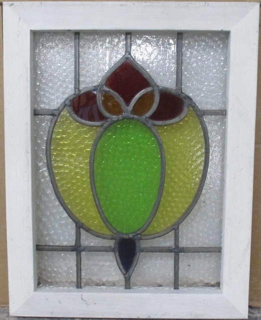 OLD ENGLISH LEADED STAINED GLASS WINDOW Abstract Floral 13.75" x 17.75"