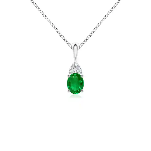 ANGARA 5x4mm Natural Emerald Solitaire Pendant with Diamond in Silver for Women