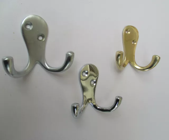 PACK OF 5 DOUBLE ROBE HOOKS -Victorian style solid brass Wardrobe hanging hook