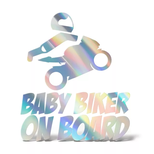 Autocollant Holographique Pre-éspacé Baby Rider On Board Moto Biker Scooter