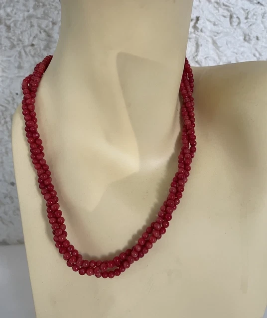 Collier Long En Corail Naturel Vintage - Orange - Bijou Ancien Occasion