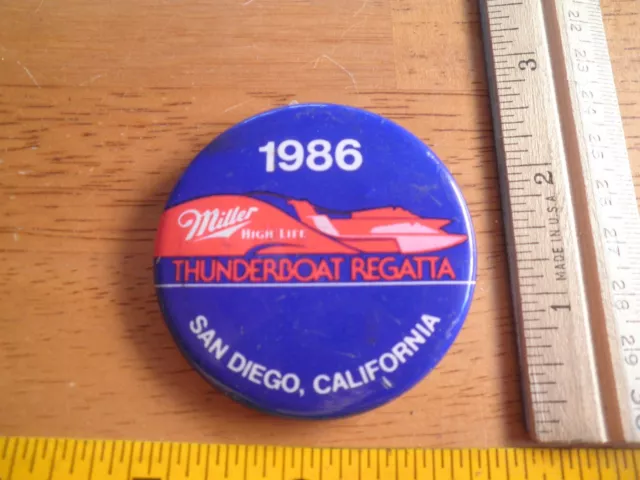 1986 Power boat racing button Miller High Life Regatta Thunderboat San Diego