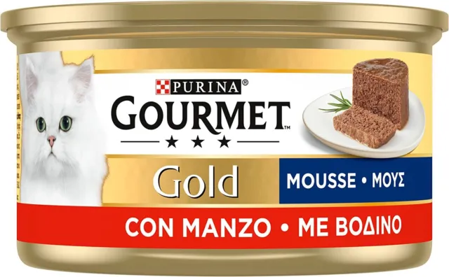 Purina Gourmet Gold Mousse Cibo Umido per Gatti con Manzo 24 Lattine da 85g 2