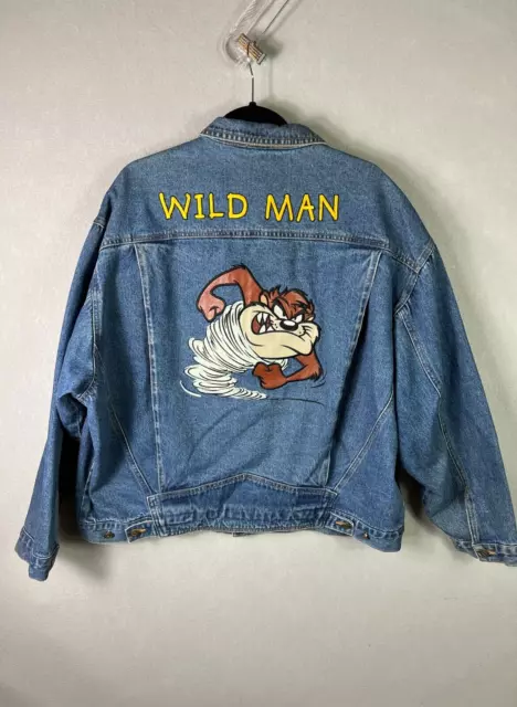 VTG LOONEY Tunes Denim Jacket 2XL Blue Wild Man TAZ Jean Trucker 1998 ...