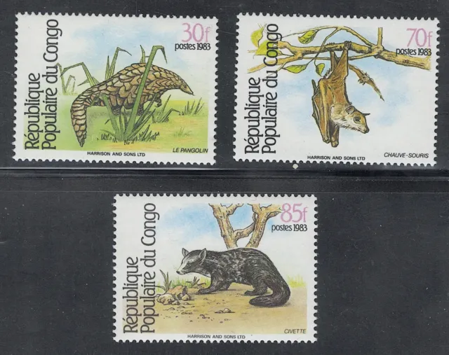 Congo Mint NH MNH topical Sc# 720/722 wild animals set fauna wildlife bats 1984