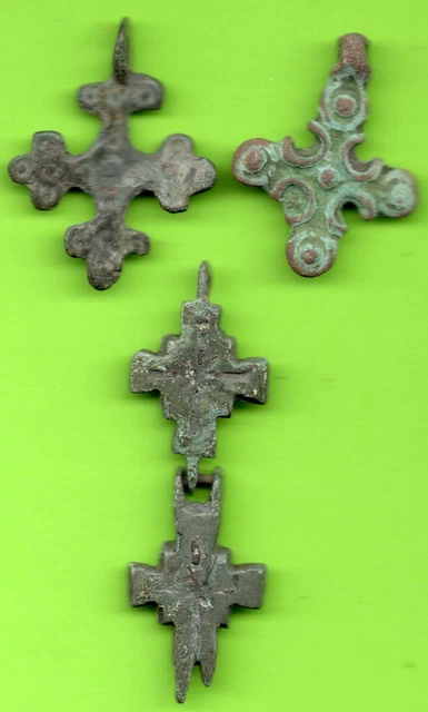 Lote 3 Antiguo Viking Esmalte Bronce Cross Kiev Rusia Ucrania 1100 Bizantino 10