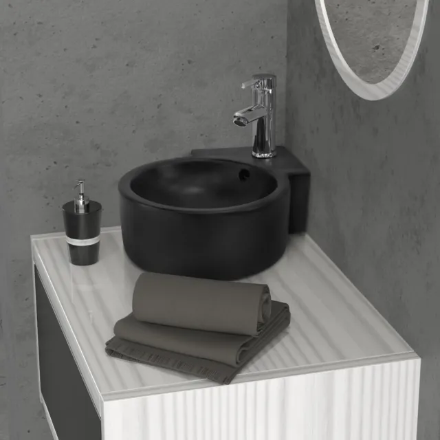 Lavabo angolare da appoggio o parete in ceramica nero lavandino 450x330x130 mm