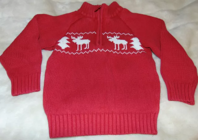 Carters Red Moose Toddler Size 3T Pullover Cardigan Knit 1/4 zip Winter Sweater