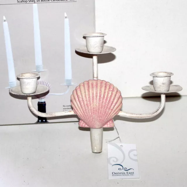 Scallop Shell 3 candles Wine Bottle Candleabra candleholder NEW shabby chic sea