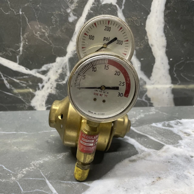 Vintage AIRCO Brass Air Reduction Regulator & Gauges OXYGEN & ACETYLENE