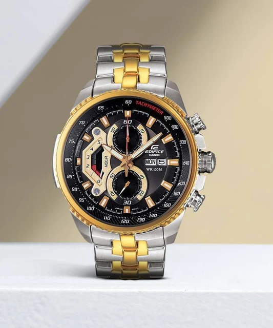 Casio Edifice Gold Black Dial Sporty Chronograph Retro-Grade Watch  EF-558SG-1A