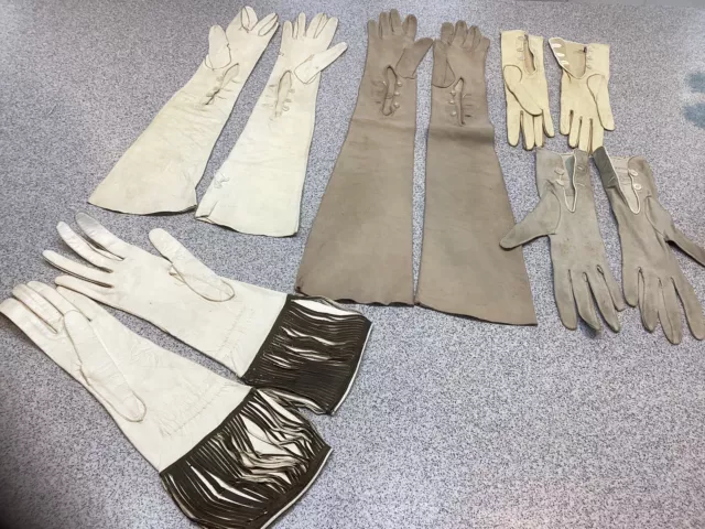 5 pairs Vintage soft kid & leather opera gloves and gloves Size 6.5