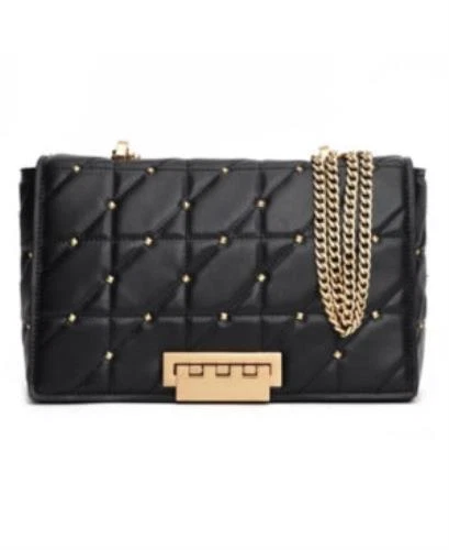 Zac Posen Earthette Leather Jumbo Soft Chain Shoulder Bag Black