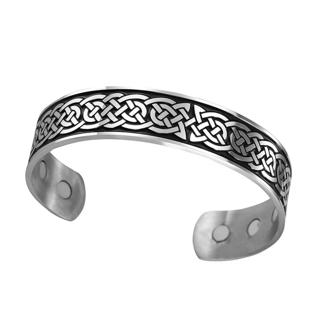 Norse Knotwork Viking Cuff Mens Womens Silver Stainless Steel Celtic Bracelet