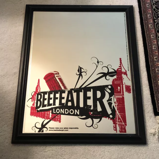Rare Vtg BEEFEATER GIN Mirror Bar SIGN Pub Tavern Man Cave Decor 27”x 21” - Cool