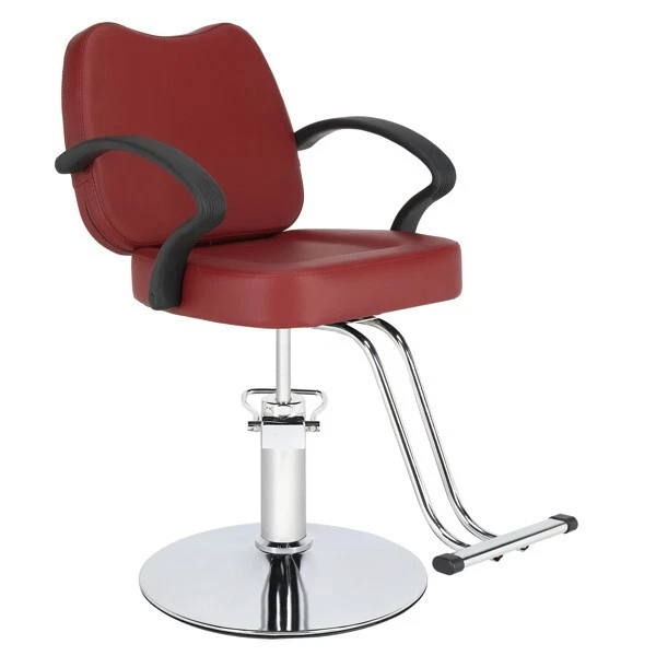 PVC load-bearing 150kg Fireproof Leather Round Iron Base Barber Chair Maroon