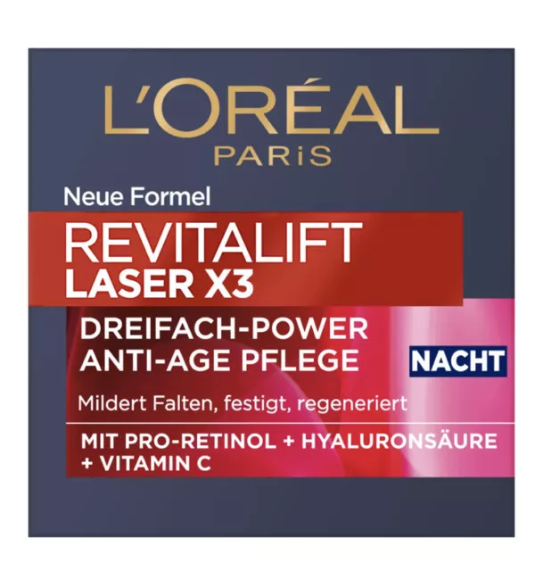 2x50ml  L’Oréal Paris Revitalift Laser X3 Dreifach-Power Anti-Age Pflege Nacht