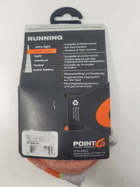 Point6 Merino Wool Unisex Extra Light Running Mini Crew Socks Size Large Silver 3