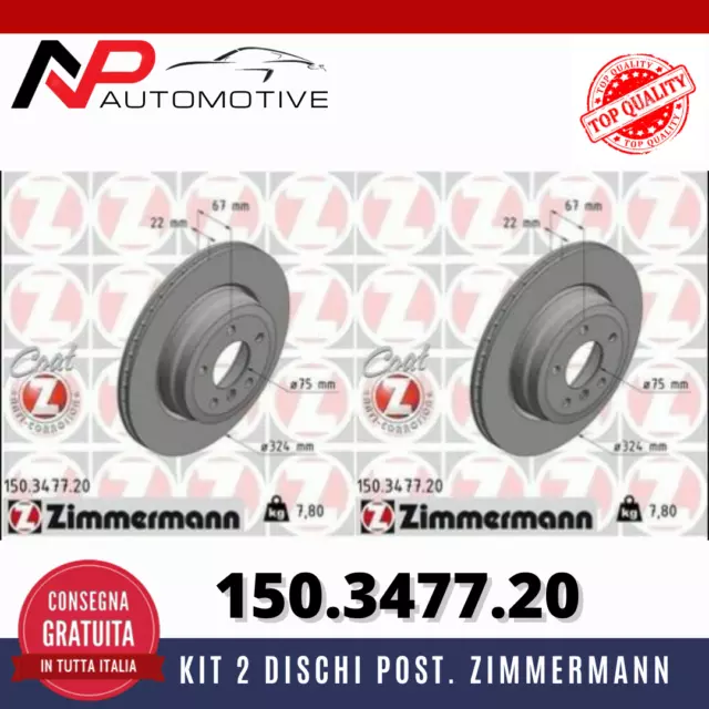 Kit 2x dischi freno Zimmermann COAT Z Posteriori per BMW SERIE 3 E90 E91 E92 E93