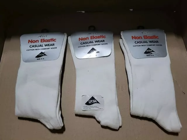 3 Pairs Aler Non Elastic Top White (Quite Grubby)  Socks 4-6 (Please Read)