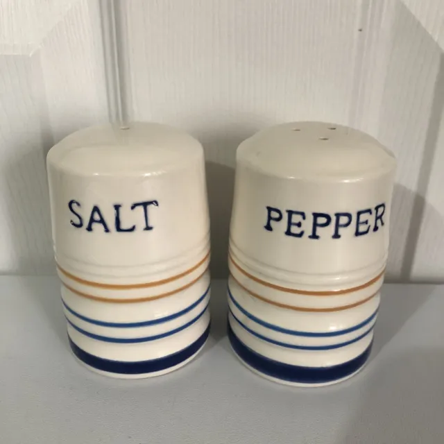 Arthur Wood County Fair Salt And Pepper Shakers Pots Stripped Ceramic- New
