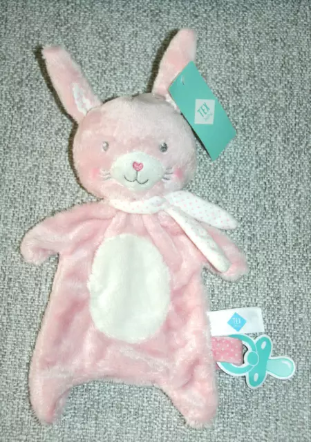Tex Baby Carrefour Doudou Lapin Plat Rose Blanc Echarpe Pois Attache Tetine Neuf