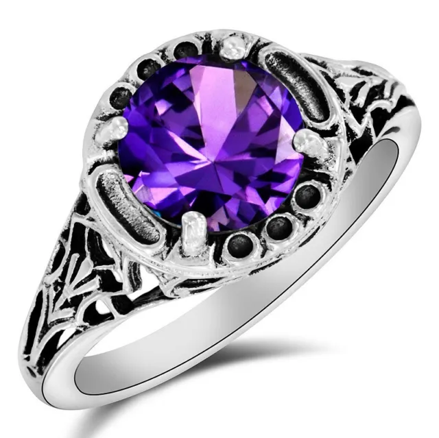 2KT natürlicher Amethyst 925 massiv Sterlingsilber filigran Ring Schmuck Gr. 6 FB1-5