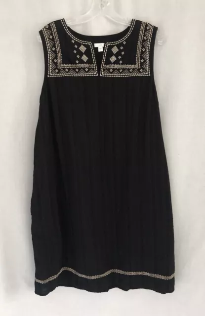 J. Jill Black Cotton Embroidered Trim Shift Dress Size Large