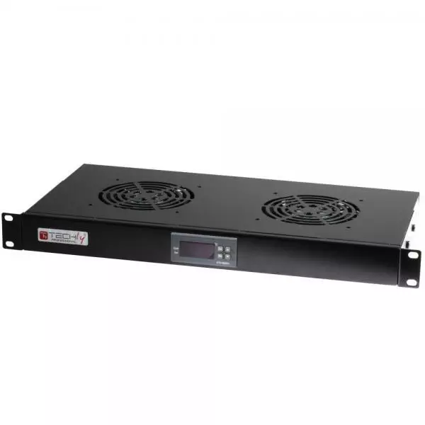 Techly Professional Gruppo 2 Ventole 1U per Rack 19'' con Termostato LED Nero