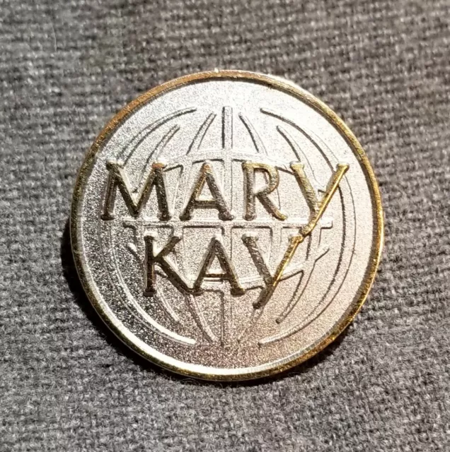 LMH PINBACK Pin MARY KAY Consultant Cosmetics Gold Letting Silver Globe World