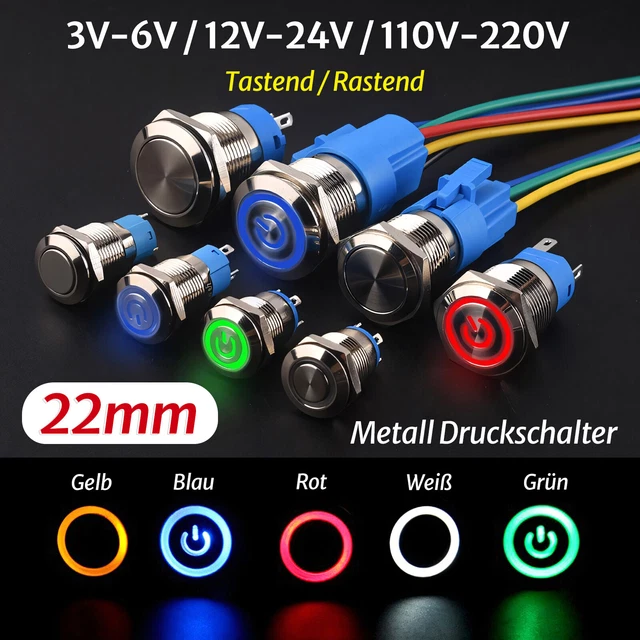 Pulsante Metallico LED 19mm IP66 Con Simbolo Accensione – Scegli Colore E Versione