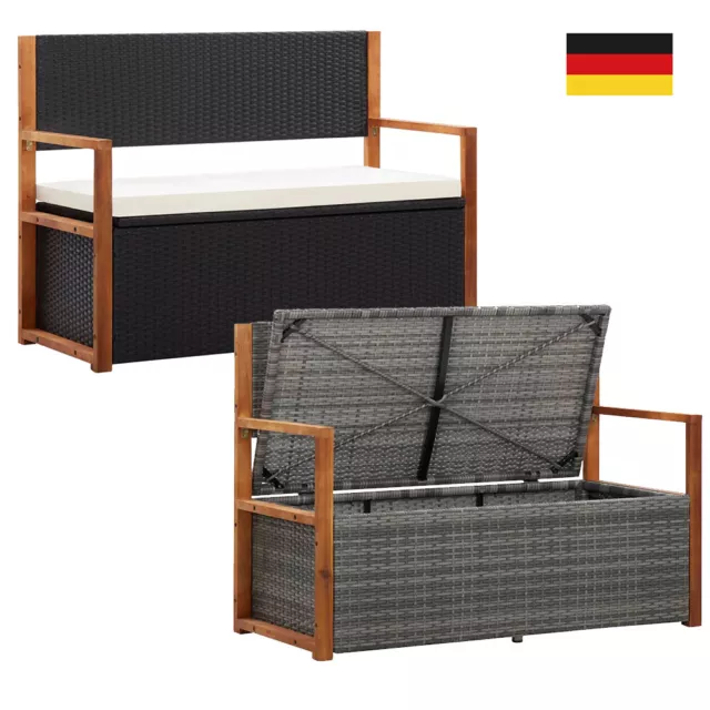 Truhenbank Gartenbank mit Stauraum Gartenkiste Rattan & Holzbank Auflagenbox