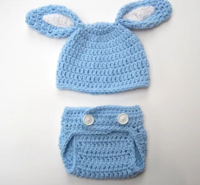 BABY HAT BUNNY DIAPER COVER SET CROCHET  knit infant toddler beanie photo prop
