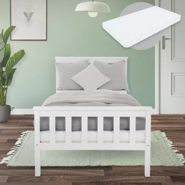 Cama infantil somier blanca con cabecero y piecero+colchón espuma fría 90x200 cm