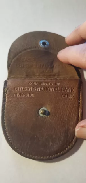 Old Leather Advertising Coin Purse Citizen's National Bank Riverside California