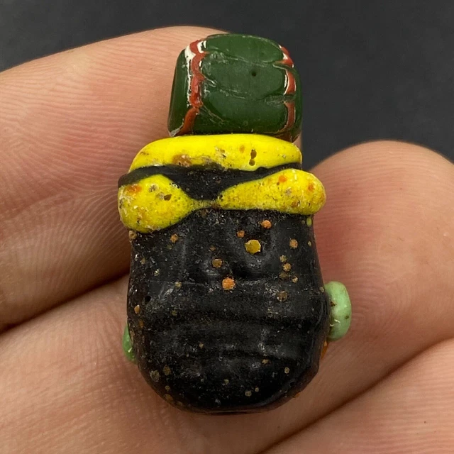 Roma Glass Excellent Ancient Old Phoenician Mosaic Plug Face Rare Amulet 4
