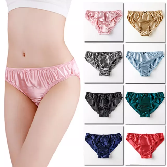 Women Sexy Satin Briefs Low Waist Thongs Knickers Panties Lingerie