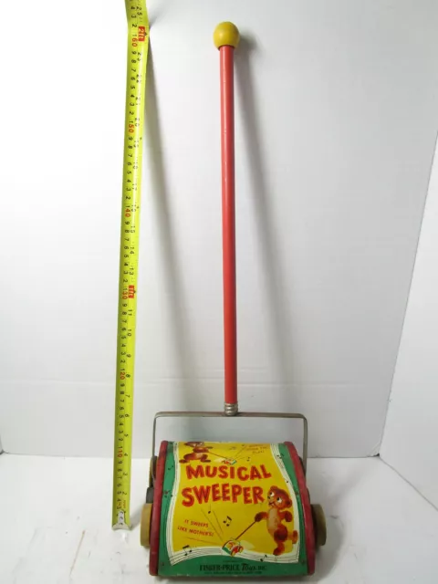 VINTAGE TOY FISHER PRICE TIN / WOOD  MUSICAL SWEEPER Non-Working See Descrip