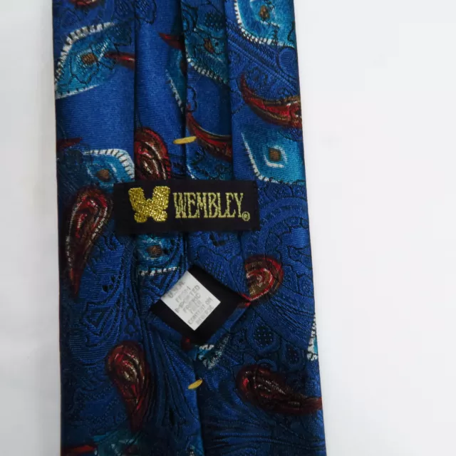 VINTAGE WEMBLEY BLUE Red Abstract Paisley Flourishes Neck Tie 63
