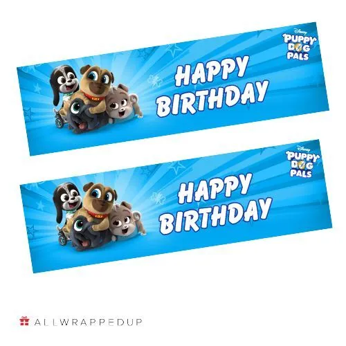 2x unofficial Personalised Puppy Dog Pals Birthday banners,1mx30cm, Blue