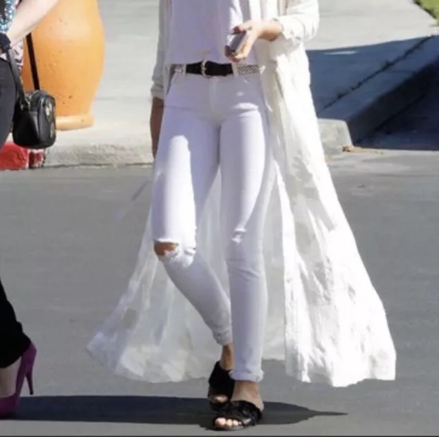 Paige women’s distressed peg skinny white jeans size 26