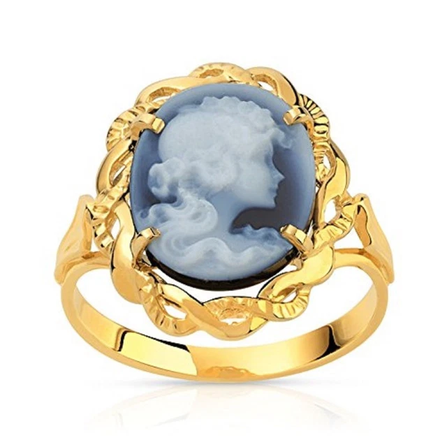 Bague Camée En Pierre Dure Et Or 10K - Période Belle Époque C.1880 Édouardien - Antique