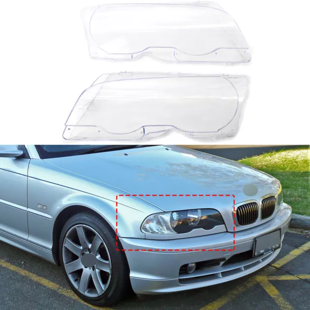 Lentille de Phare Vitre Feux Avant pour BMW Série 3 E46 Coupé Cabrio Pre-LCI