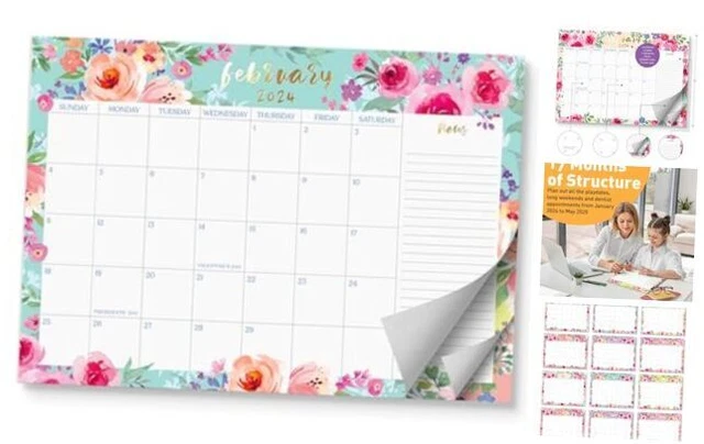 S&O WATERCOLOR FLORAL Large Desk Calendar from January 2024 to June